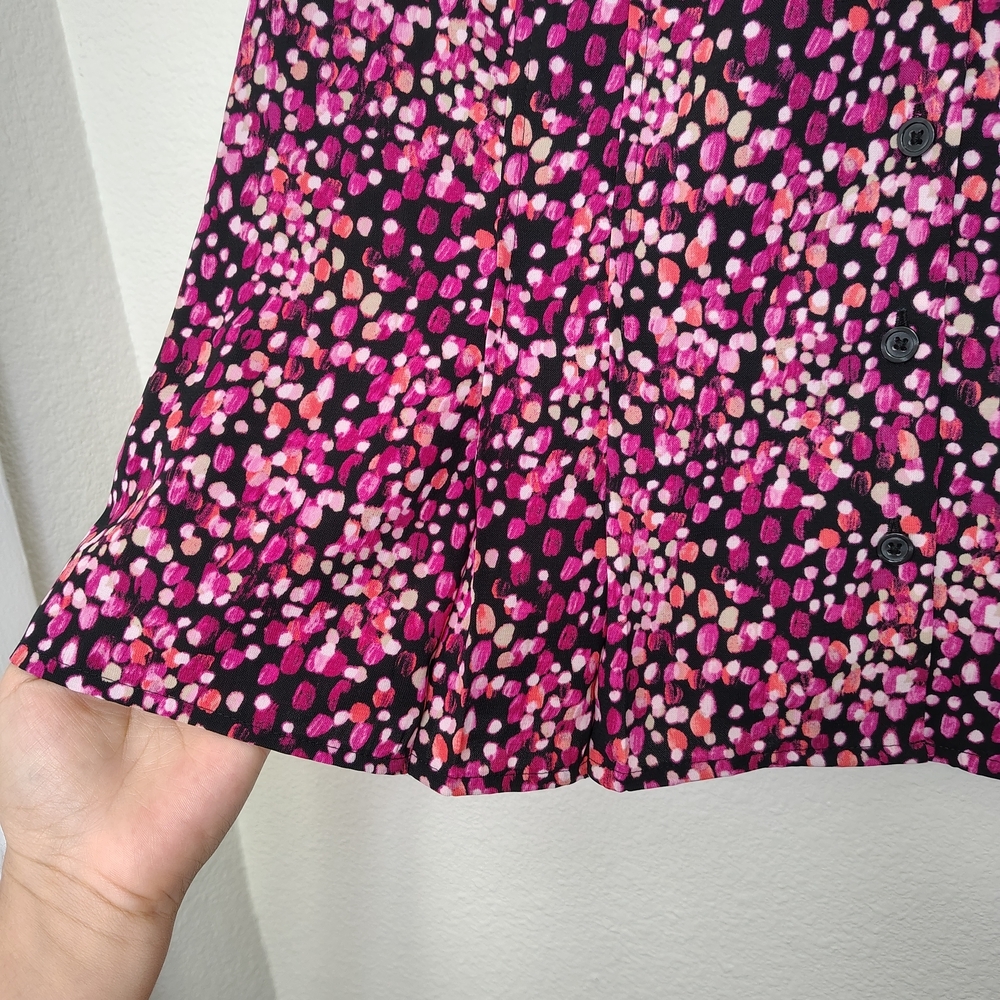 Dana Buchman Black Pink Polka Dot Button Front Career Blouse Women's Sz M Oversz - Picture 13 of 14